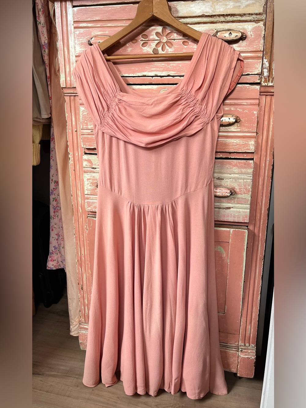 Vintage 40s 50s Art Deco Formal Pink Evening Rayon Midi Dress M